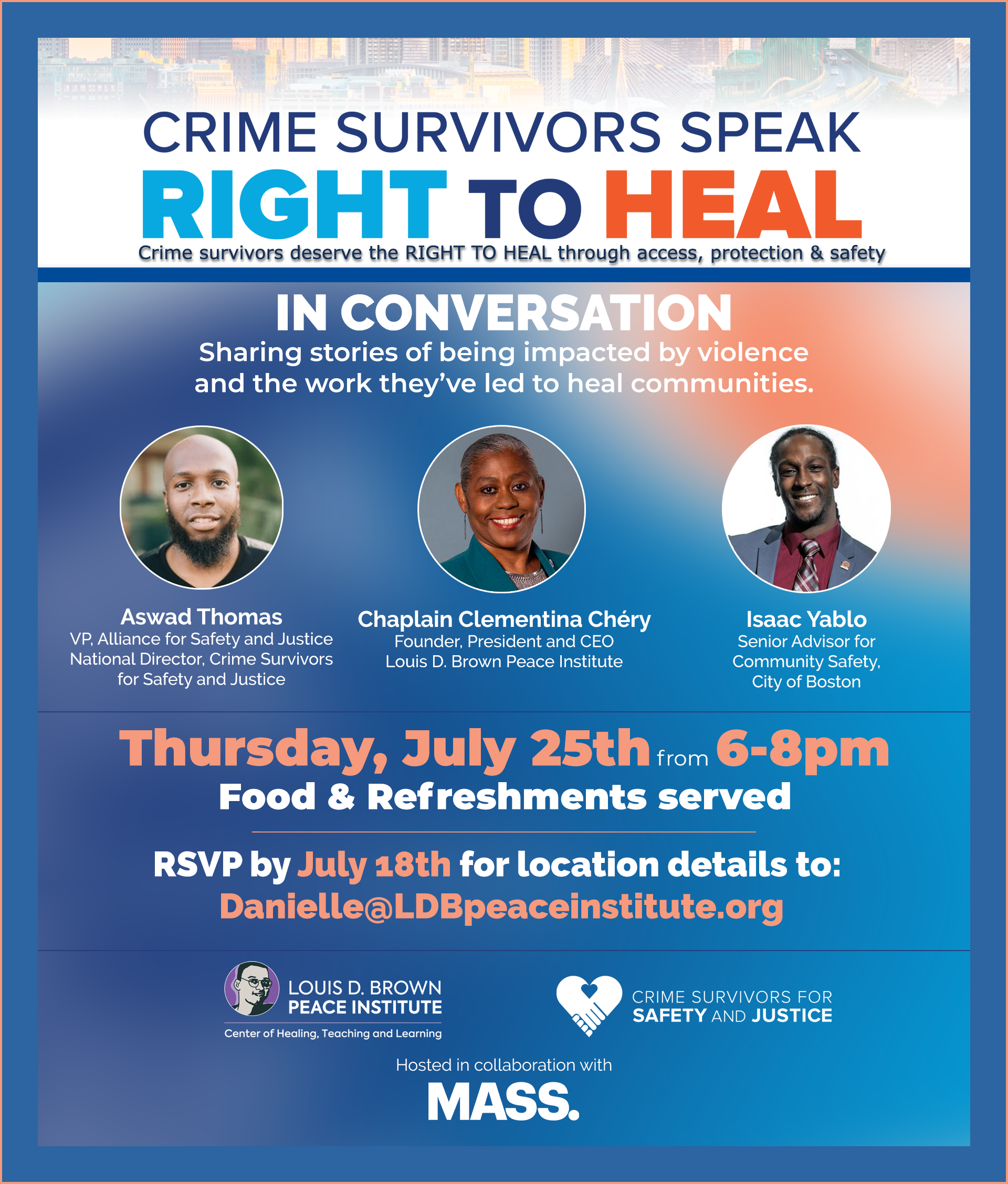 “Right to Heal” event to be hosted by Crime Survivors for Safety and Justice and the Louis D. Brown Peace Institute